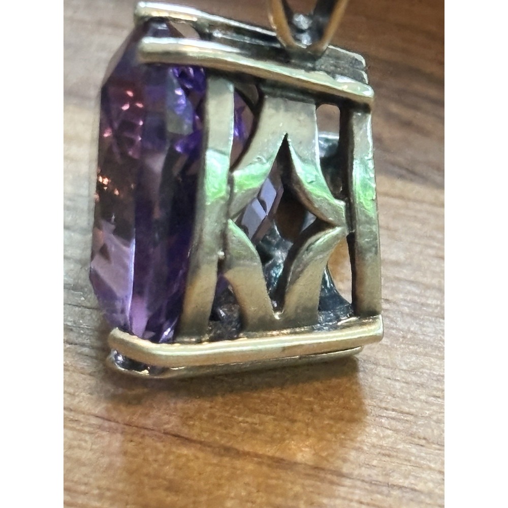 AMETHYST Trillion Cut Pendant Sterling Silver - Picture 3 of 7